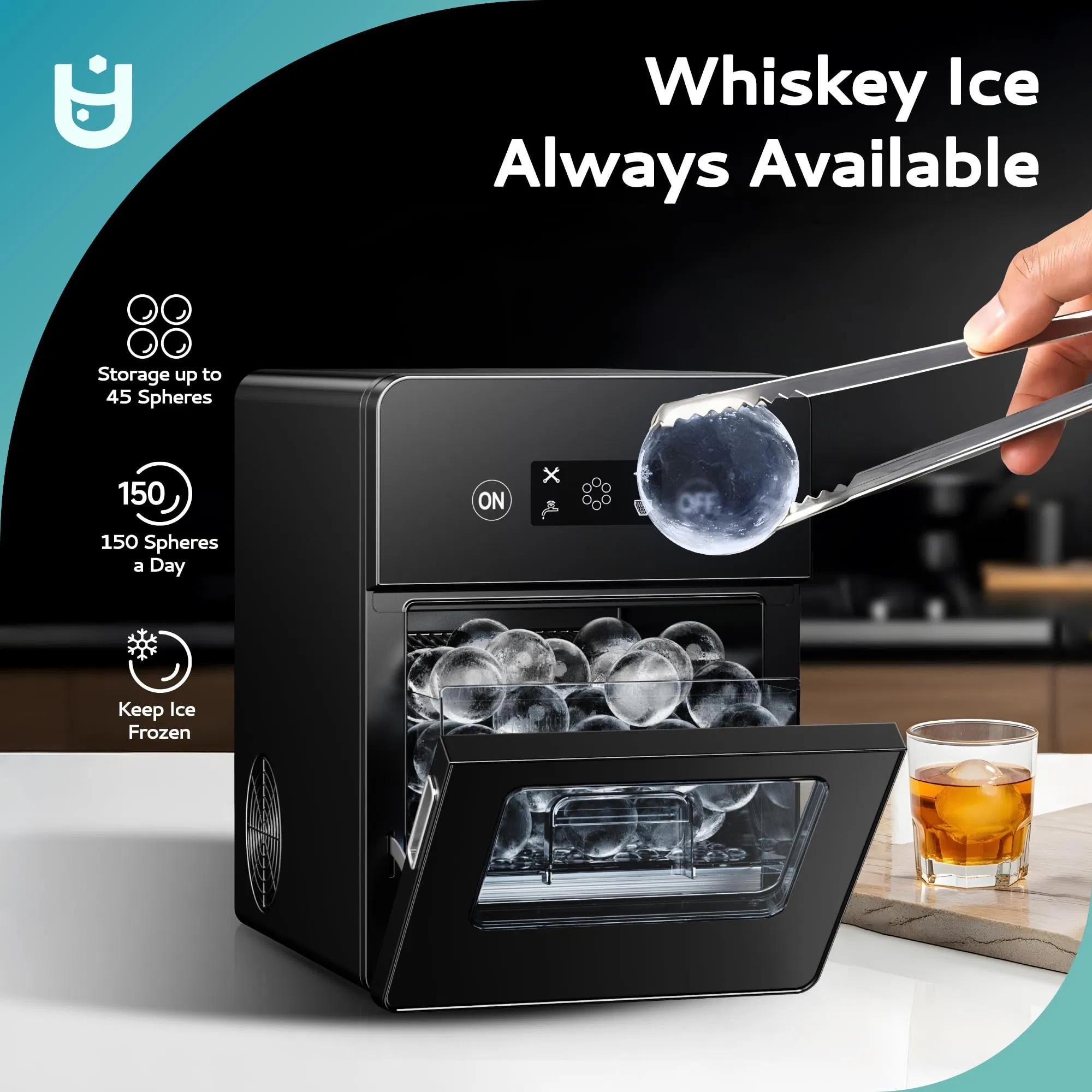 Euhomy Countertop Ball Ice Maker 144PCS Per Day Self-Cleaning with Water Tank