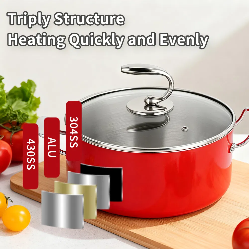 304 Stainless Steel Tri-Ply Steel Wok with Glass Lid for Induction Cooker