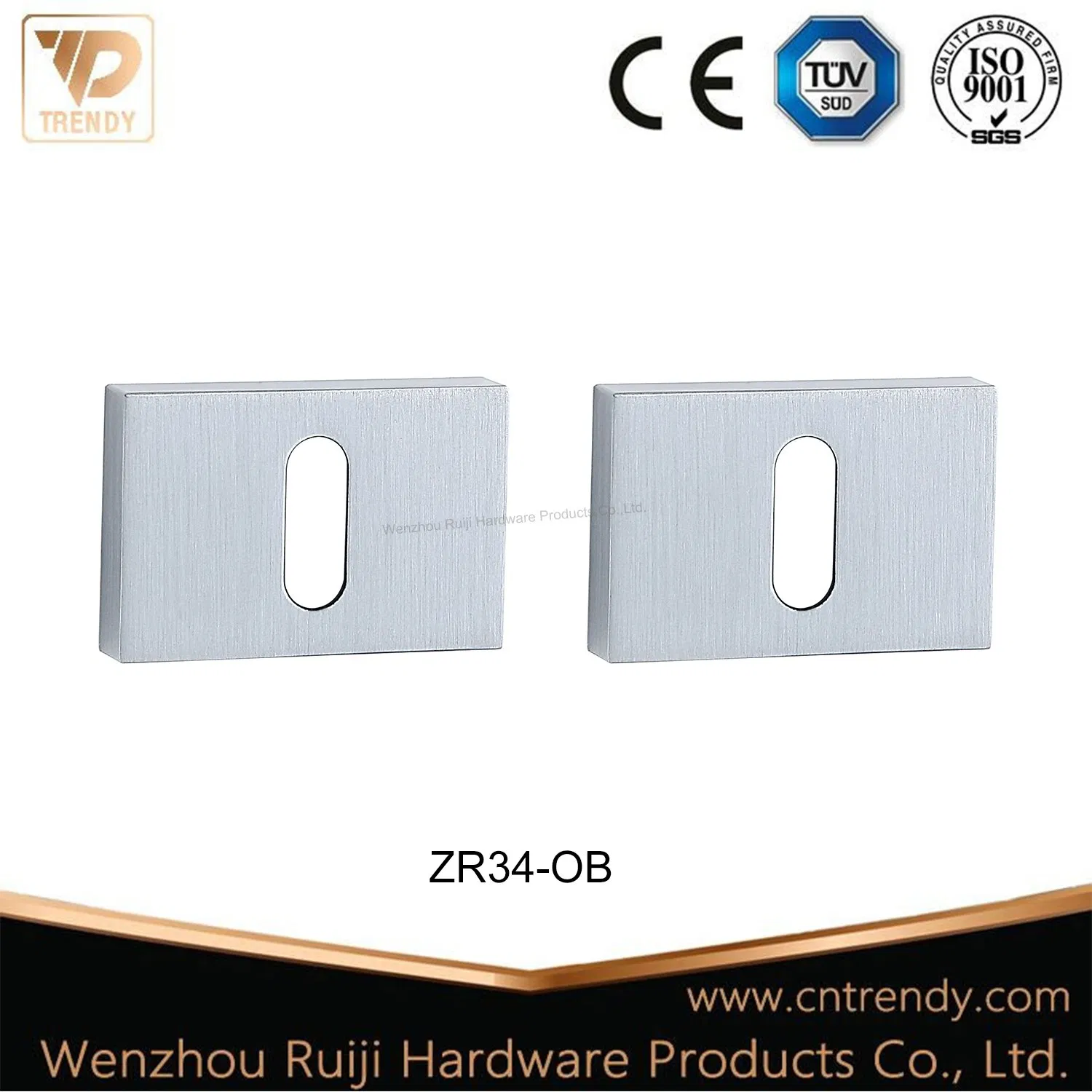 Rectangle Shape Eescutcheon Zinc Door Hardware Matt Satin Black Oval Hole Lock Cover (ZR34-OB)