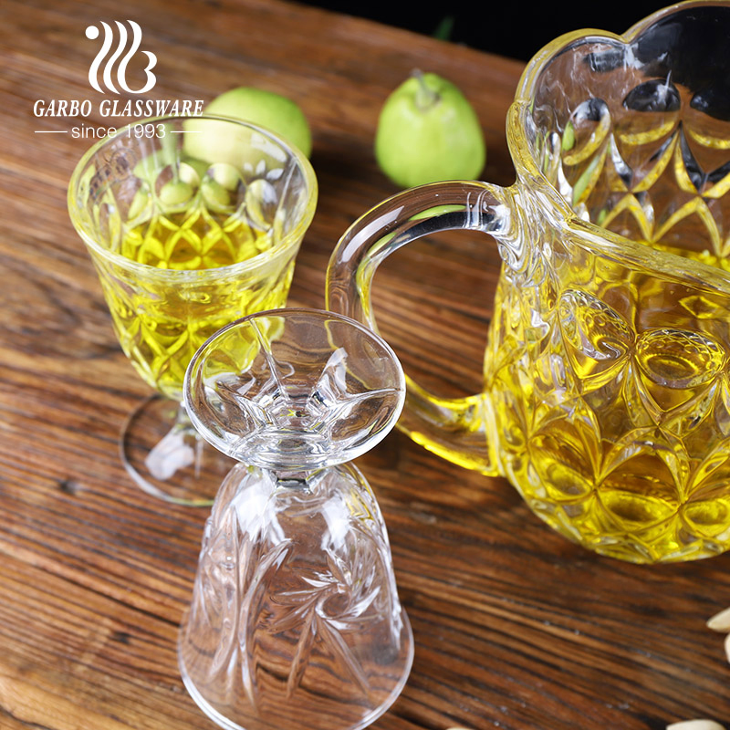 Factory Direct Embossed Clear Water Cup Glass Jug Set 7PCS Drinking Jug Set