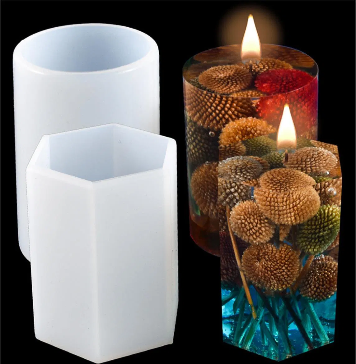 DIY Crystal Epoxy Cylinder Hexagon Epoxy Silicone Mould Candle Holder Candle Specimen Soap Mould