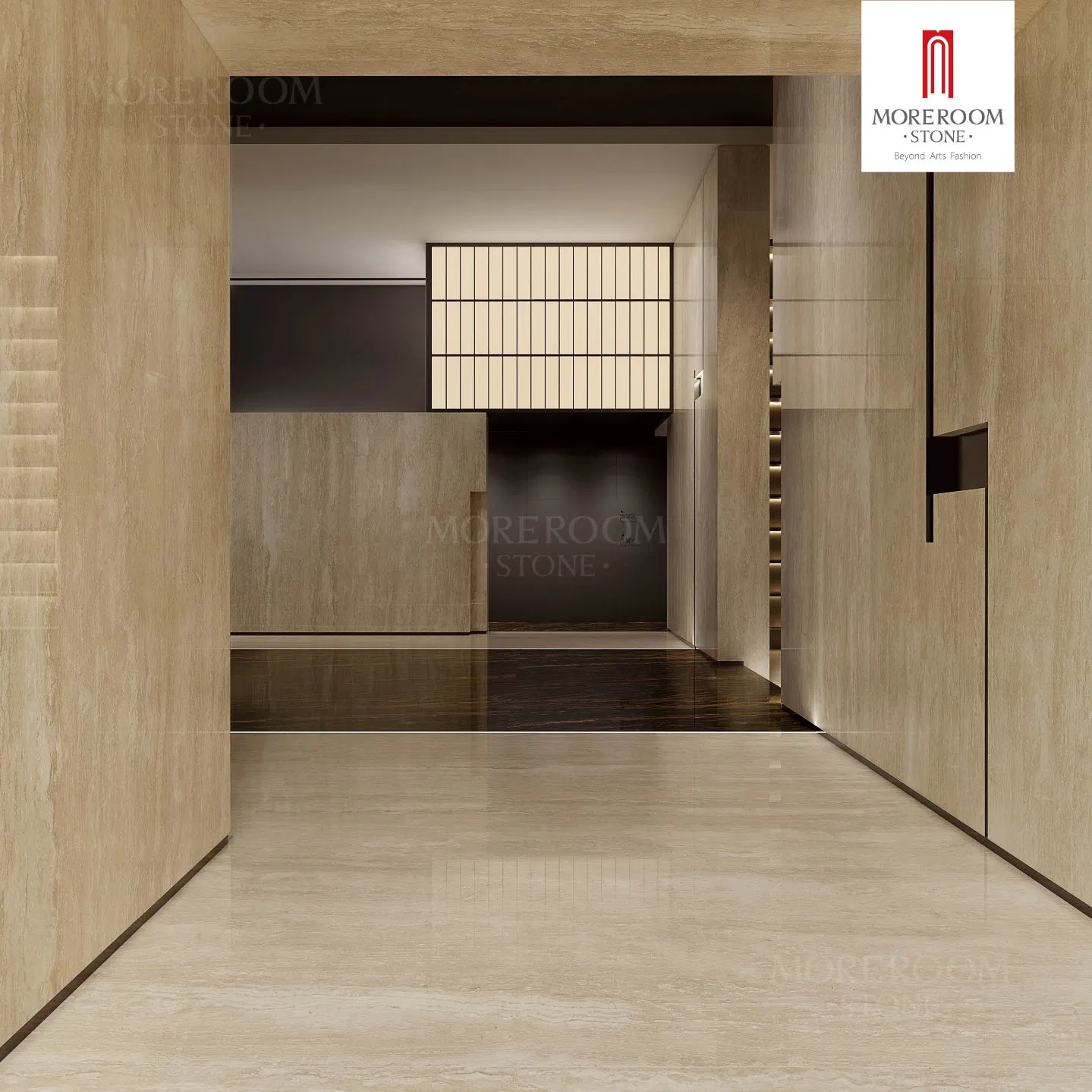 1200X2800mm Beige Porcelain Travertine Slab Custom Surface Sintered Stone Wall Panel for Interior Design