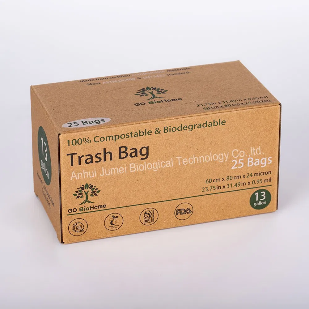 En13432 Bpi Custom Logo 100 % Biodegradable and Compostable PLA Corn Starch Rubbish Bag