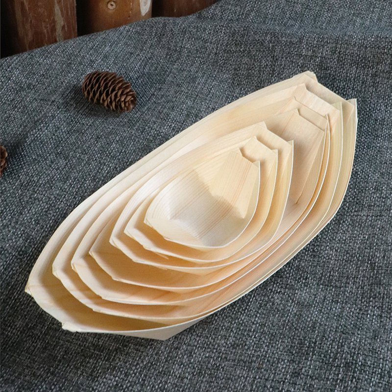 Wooden Cutlery Appetizer Plates Sushi Bowl Boat Plates Sushi Serving Tray
