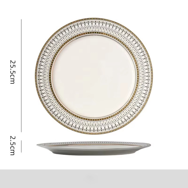 Creative Nordic Western-Style Ceramic Steak Plate with Gold Rim Vintage Design