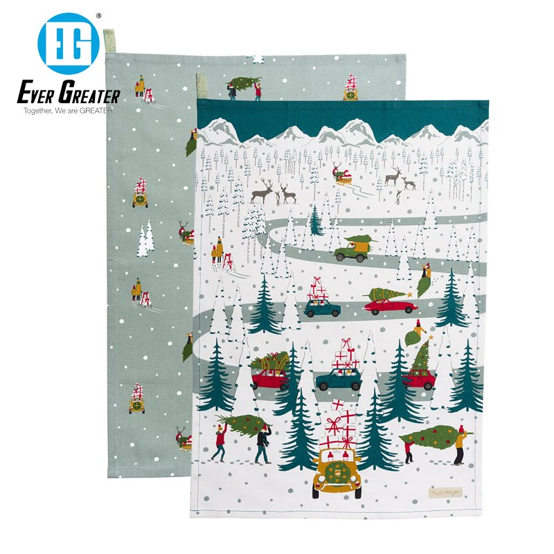 Custom High-Quality Cotton Kitchen Towels Set Reusable Printed Christmas Kitchen Towels for Holiday Cooking and Decor