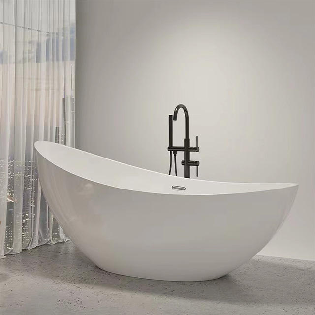 Proway White Acrylic Freestanding Bathtub Hot Tub for Bathroom