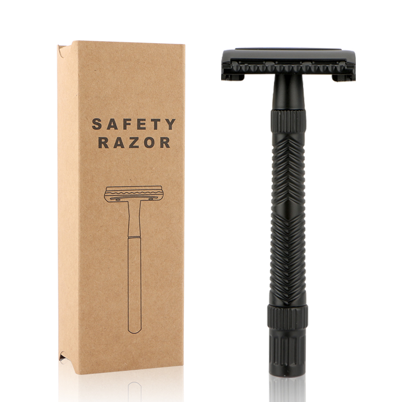 New Arrival Zinc Alloy Material Double Edge Blade Men Shaving Butterfly Twist to Open Metal Black Color Safety Razor