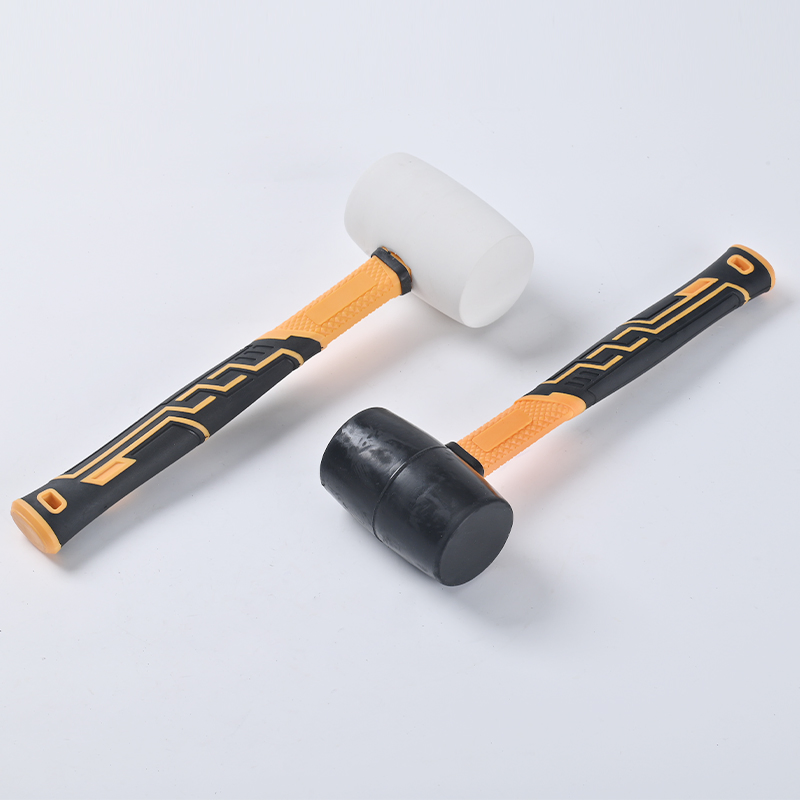 Construction Tools White/Black Rubber Hammer with Fiberglass Handle