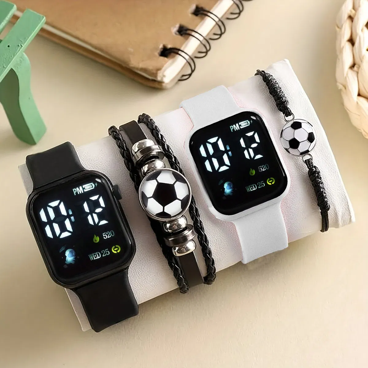 Couple Gift Watch Set Two Colors Child Football Bracelet