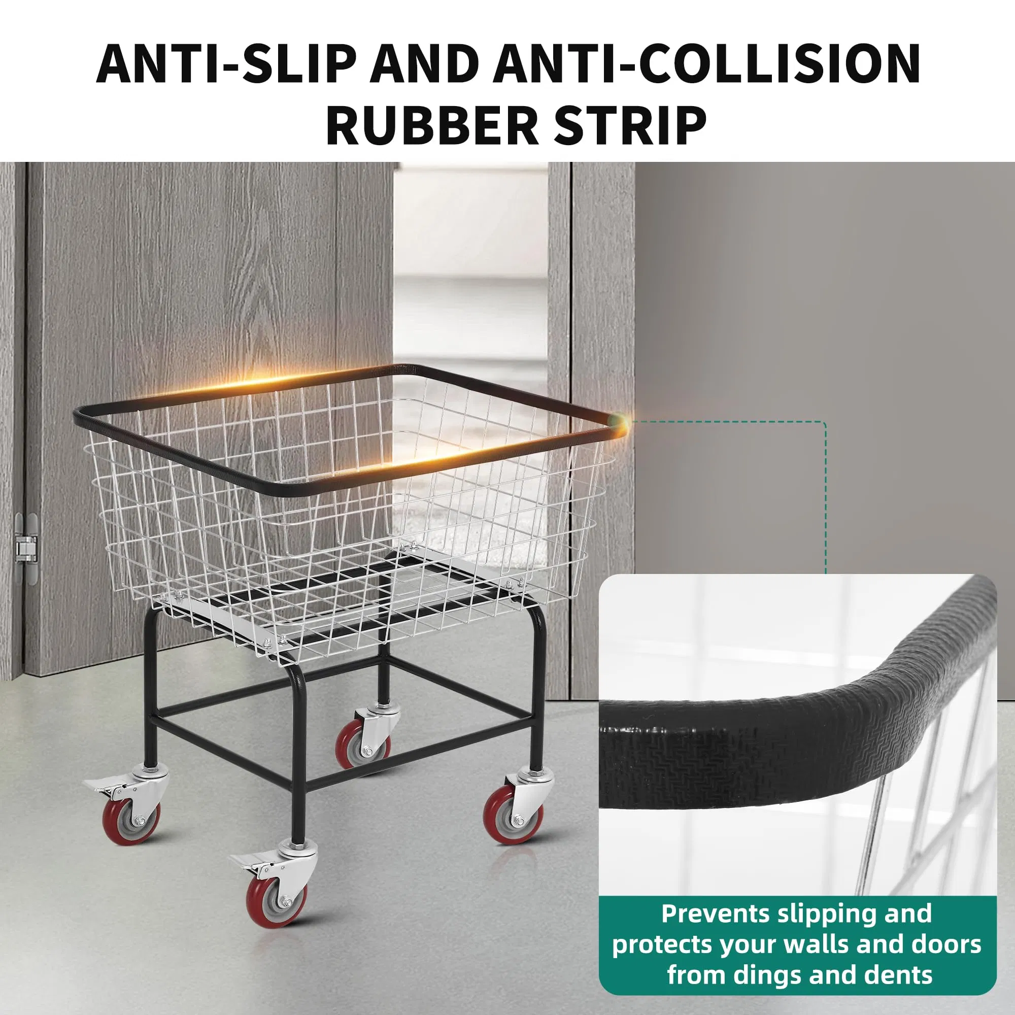 Wire Laundry Cart 2.5 Bushel, Rolling Laundry Basket with Wheels, Metal Commercial Wire Laundry Basket Cart with Galvanized Finish, Large Steel Basket