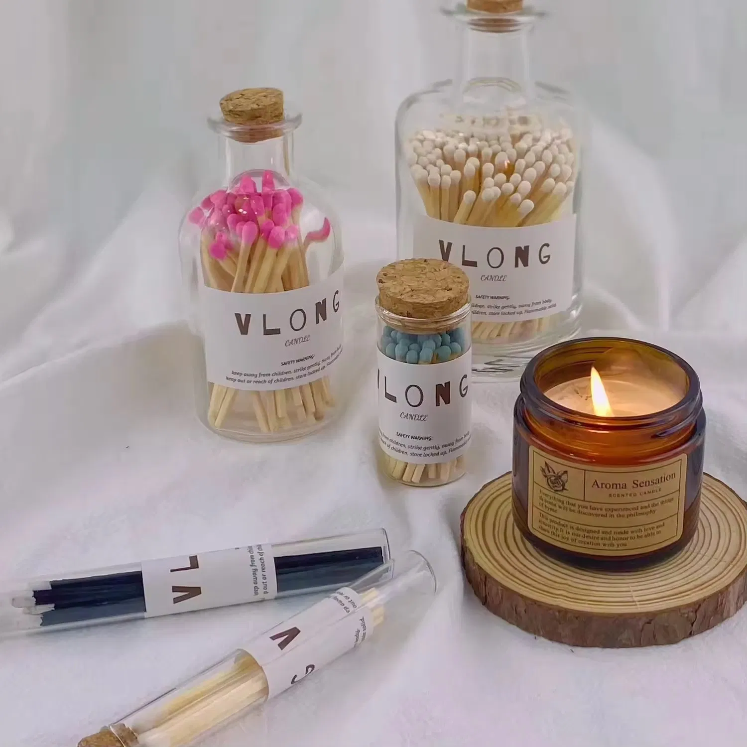 2 Inch Christmas Logo Colored Dark Green Little Matches Match Stick Luxury Scented Matches in Glass Jar