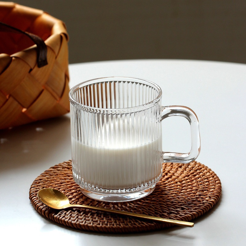 12oz Classic Vertical Stripes Transparent Tea Cup for Cappuccino Latte Juice