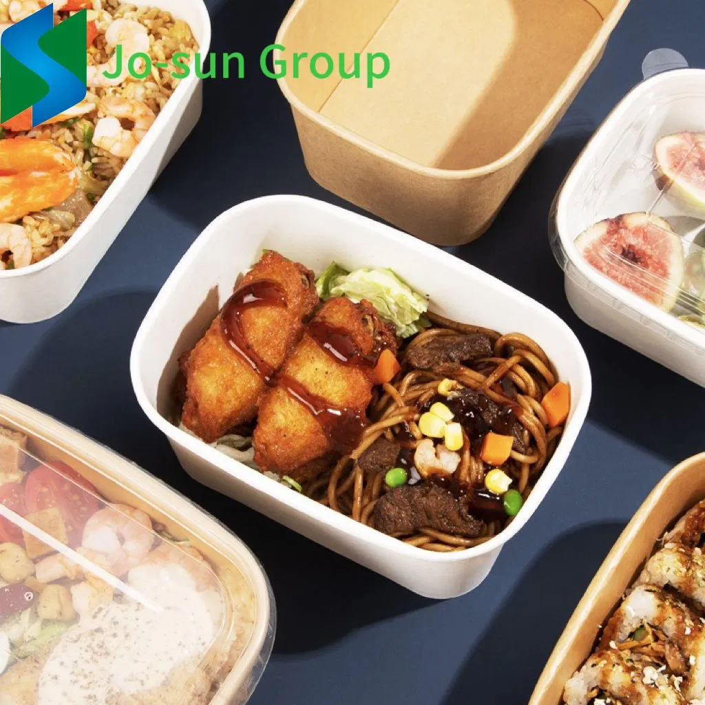 Hot Sale Food Grade Disposable Takeaway Fast Food Container Water and Oil Proofing Kraft Paper Rectangular Bowl with Lid