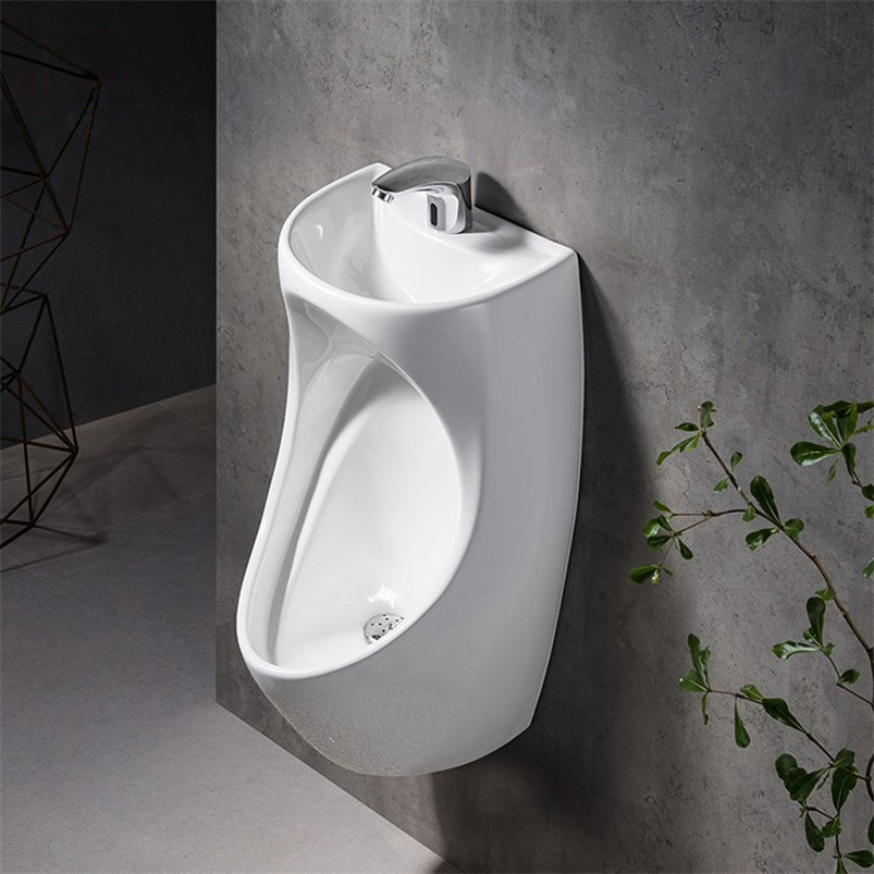 Modern Wall Hung Ceramic Men Urinal with Washing Basin Sink - Gravity Flushing, Sensor Urinal, Anti-Fouling Glaze, Fixing to Wall, High-Temperature Ceramic