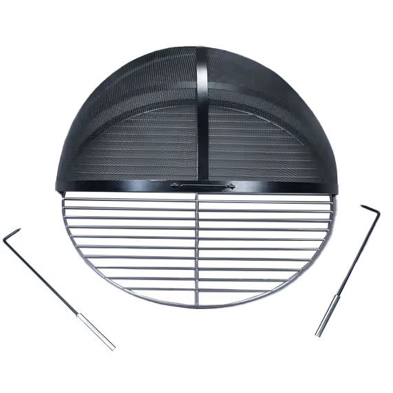 Round Fire Pit Screen Cover - Metal Mesh Grill Guard with Heat-Resistant Handle