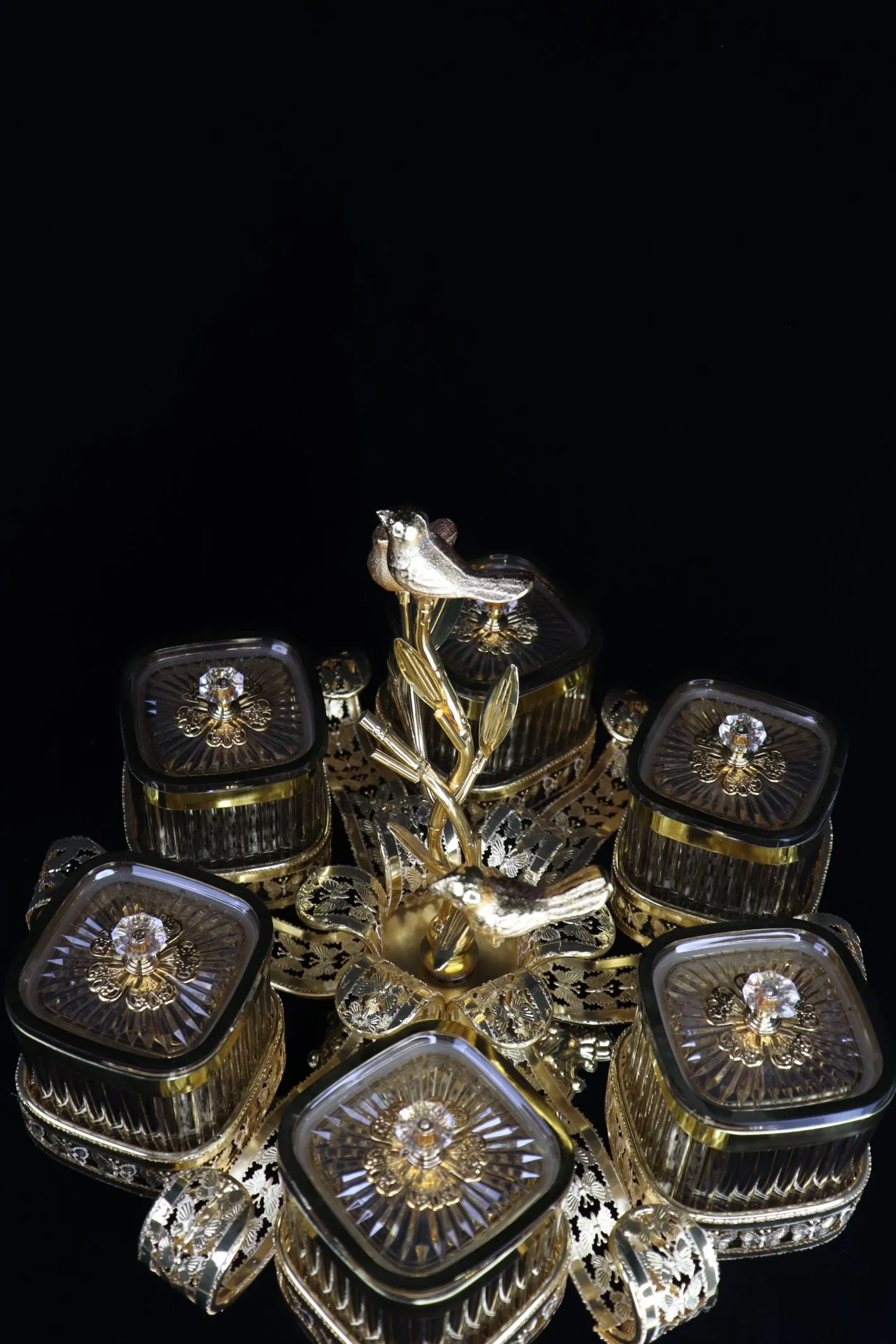 Featuring 6 Square Acrylic Airtight Jars and a Gold-Plated Iron Candy Bowl