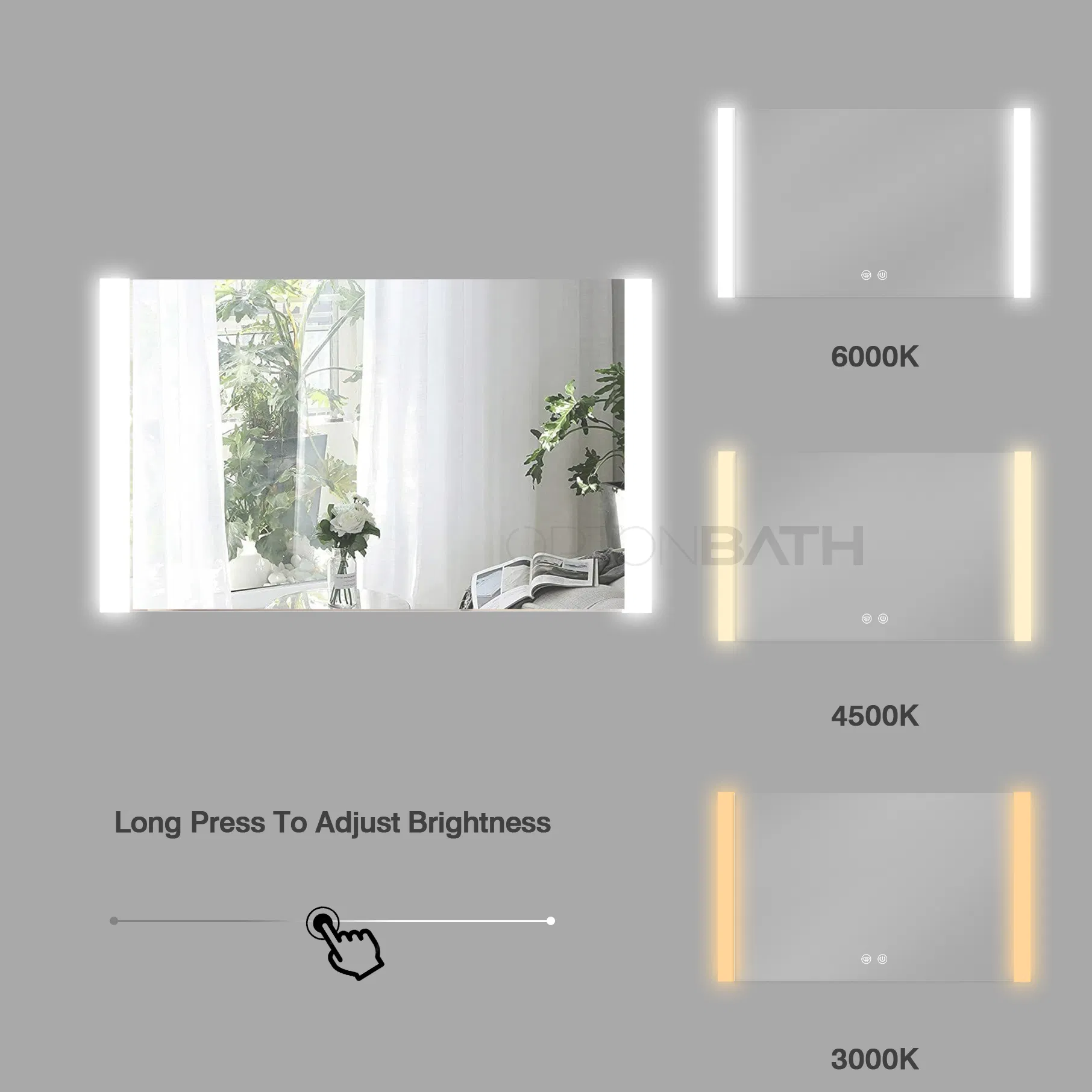 Ortonbath Backlit Horizontal LED Bathroom Mirror with Lights, Dimmable Vanity Mirror, Wall Mounted Smart Mirror and Adjustable 3000-6000K Color Temperature