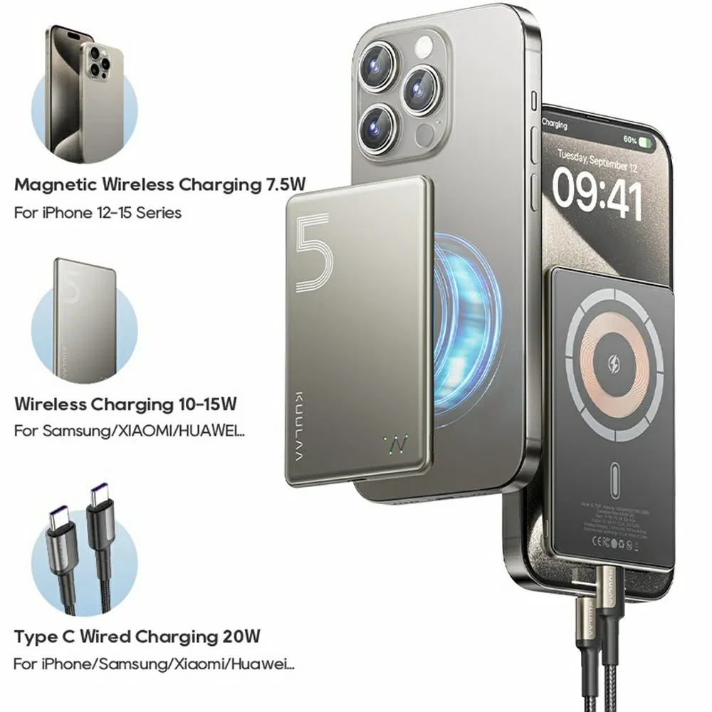 Kl-Yd67 Ultra-Thin 15W Magnetic Wireless Charger 5000mAh Phone Power Bank