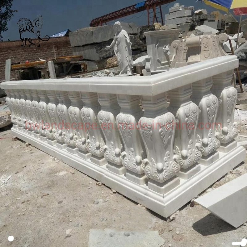 Blve Modern Balconies Railing Design Natural Stone Balustrade White Marble Stair Handrail Railing