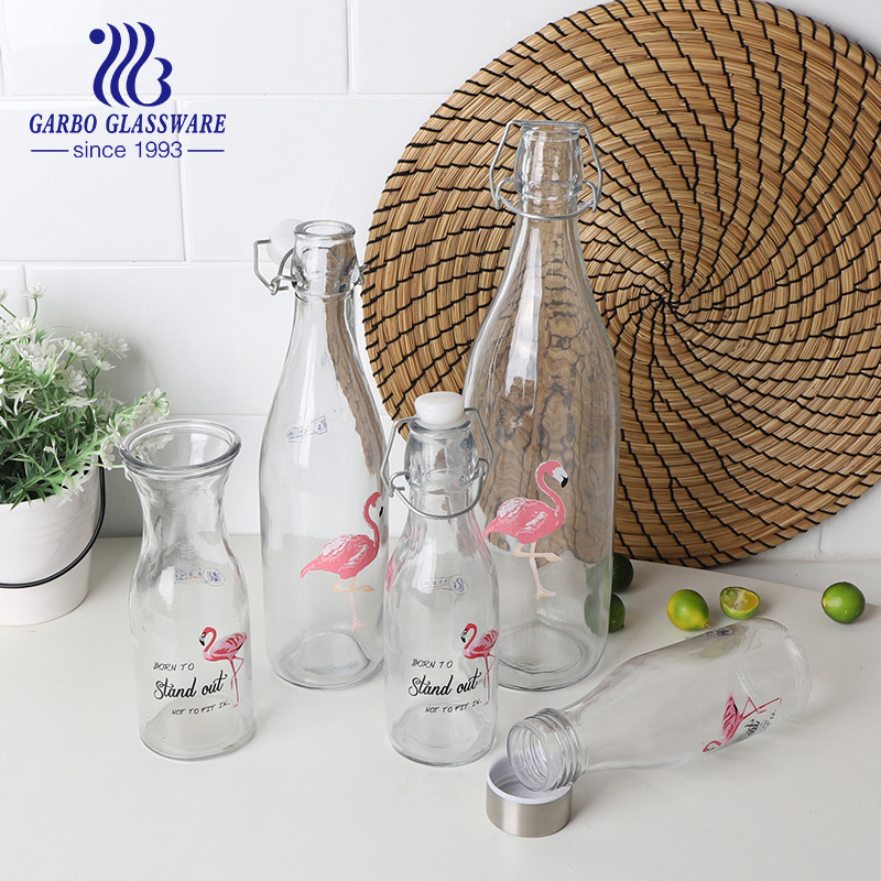 Wholesale 1.3 Litter Eco Friendly Glass Drinking Bottle Flamingo Decal Design Glass Sport Drinking Water Bottle