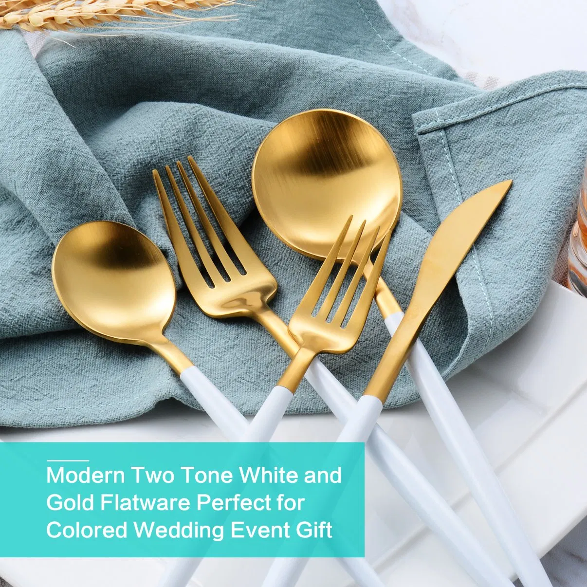 High Quality 18/10 Stainless Steel Silverware Two Tone Cutlery White and Silver Flatware Set for Wedding