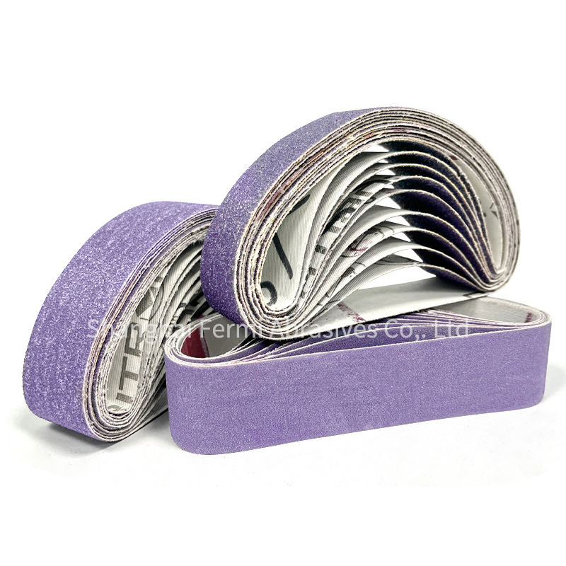 Purple Ceramic Abrasive Cotton Backing Flexible Sanding Belt