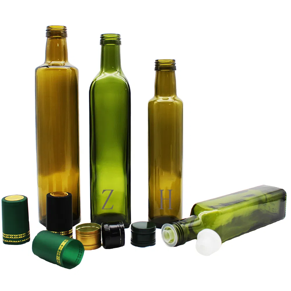 Premium Food Grade Light Resistant Green Custom Logo Branded Factory Direct Fast Shipping Olive Oil Glass Bottle 750ml Bulk Wholesale Price