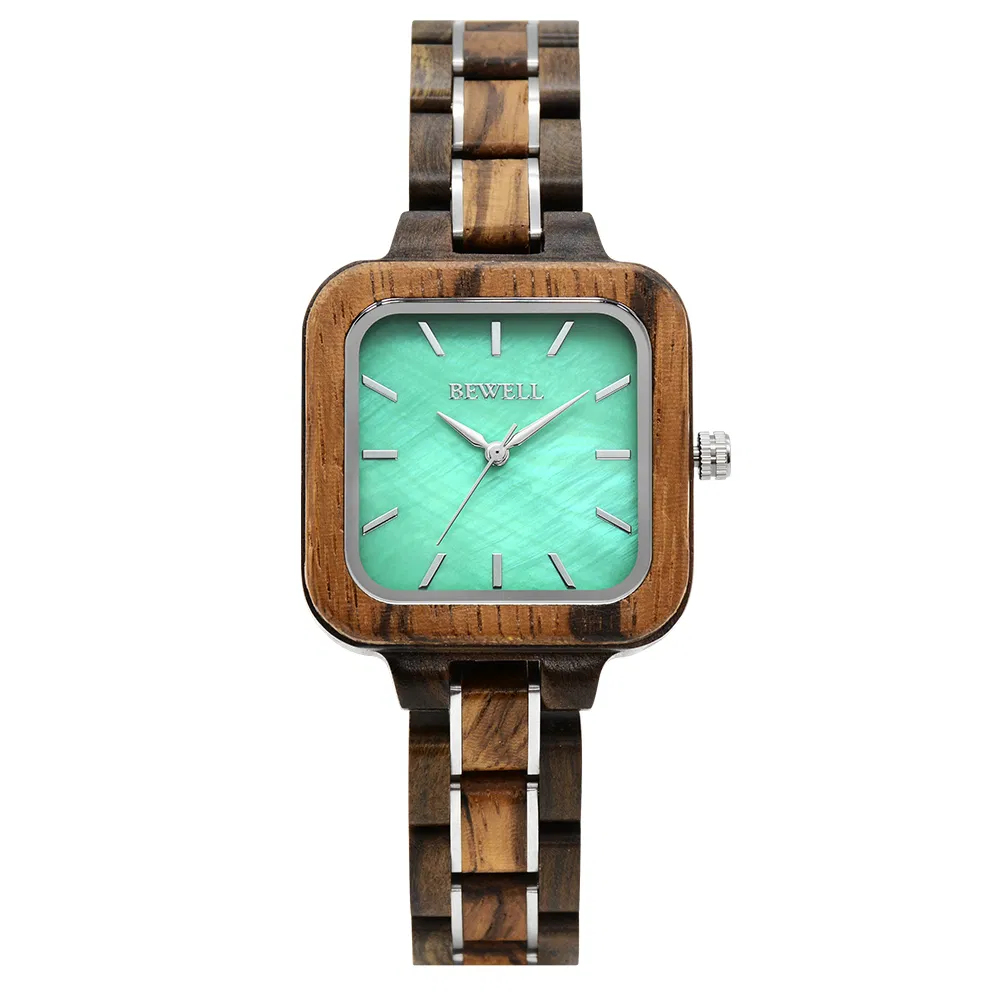 2023 Bewell Square Wooden Wrist Watches for Women Custom Quartz Japan Watch Engraved Wood Watches Women Wrist Luxury