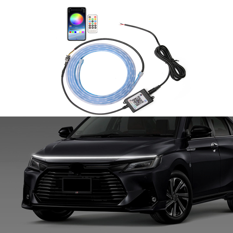 Гибкая светодиодная лента для капота автомобиля, RGB, с управлением через приложение, 150-180 см