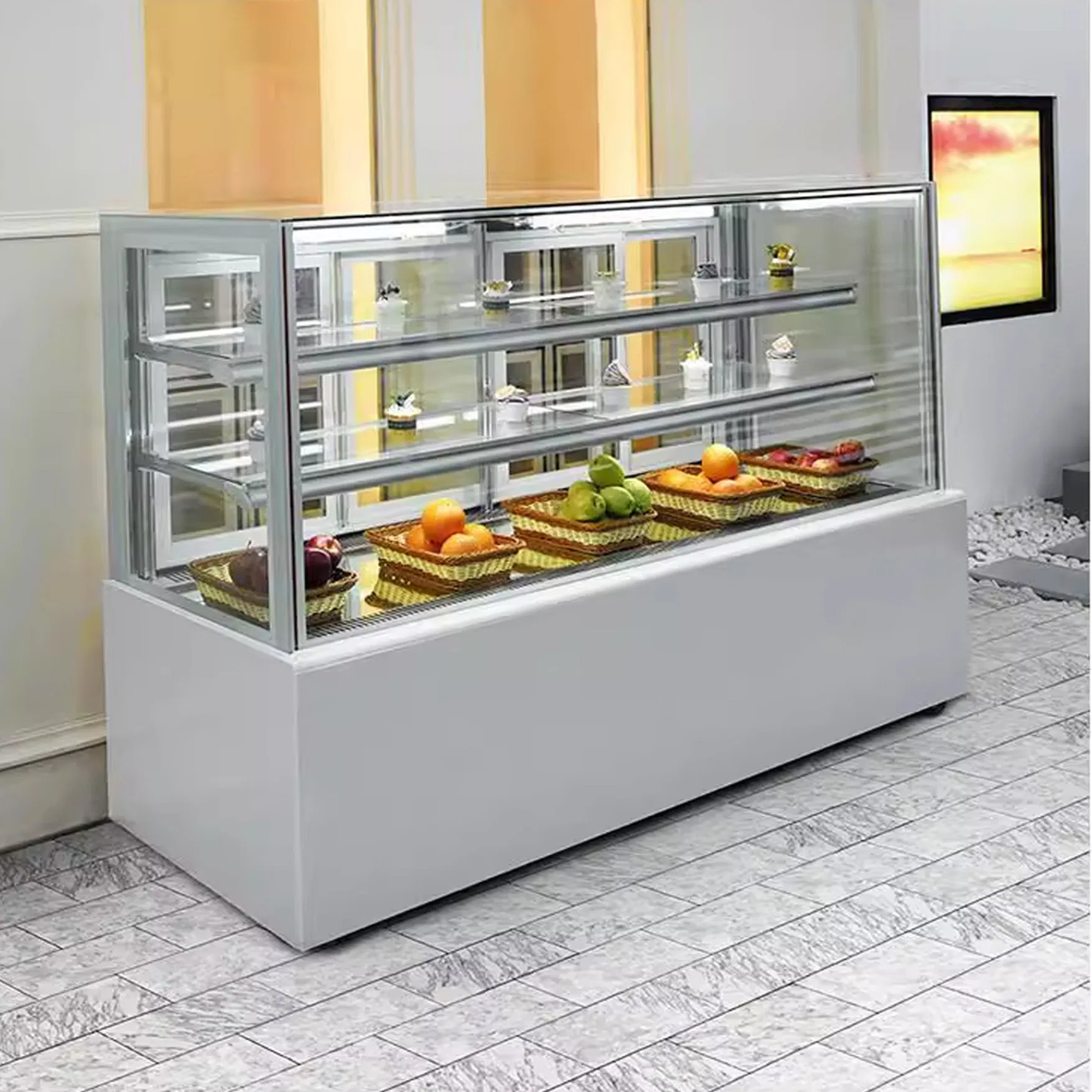 Commercial Pastry Display Fridge with Transparent Square Glass Door Dessert Showcase Counter Fridge for Bakery Shop