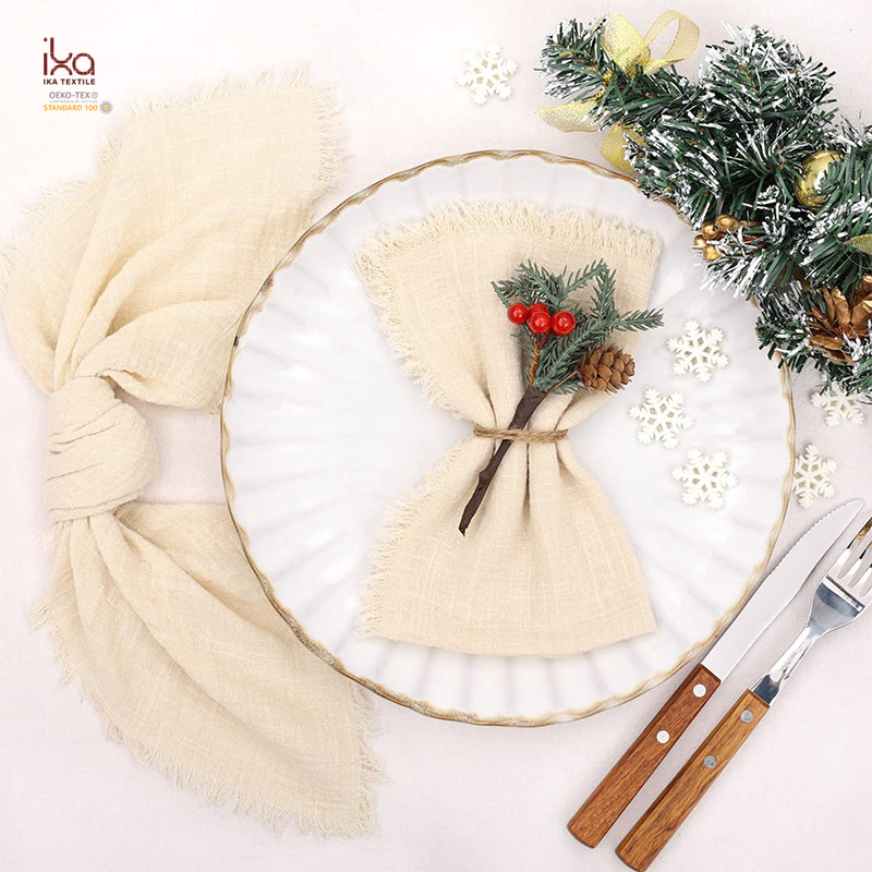 Wedding Personalized Cloth Eco Friendly White Logo Embroidered Cotton Linen Custom Printed Restaurant Table Napkin with Hemstitch