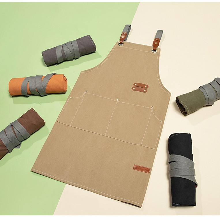 Thicken Canvas Work Tool Aprons Kitchen Chef Apron with Pockets for Restaurant Coffee Shop Gardening