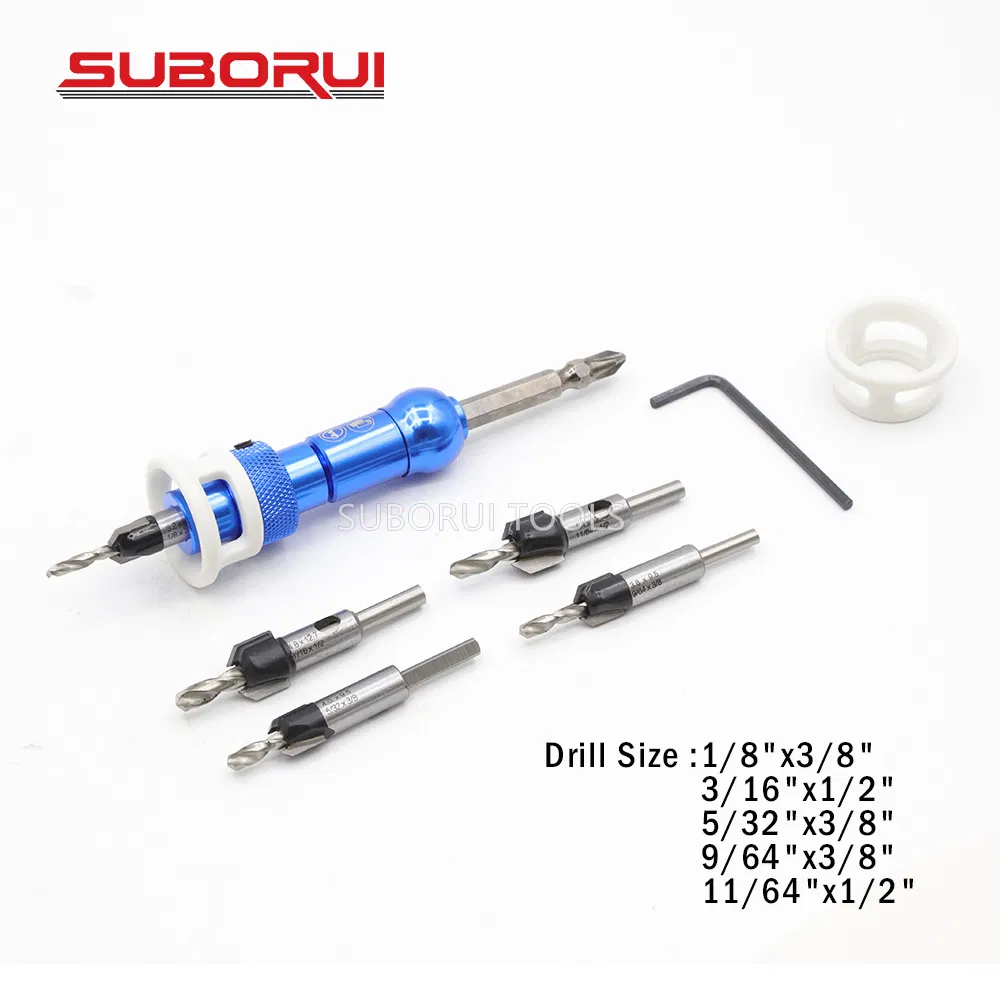 Suborui Carbide Tipped Countersink Drill Bits with Depth Stop Hex Shank Wood Milling Cutter Woodworking Drill Bits