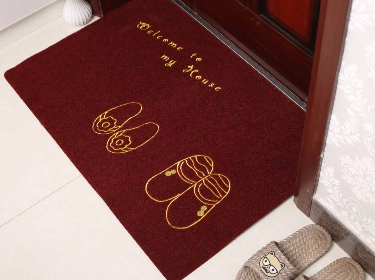 2 Pieces Non-Woven Printing or Embroidered Pattern Kitchen Doormat with TPR Backing