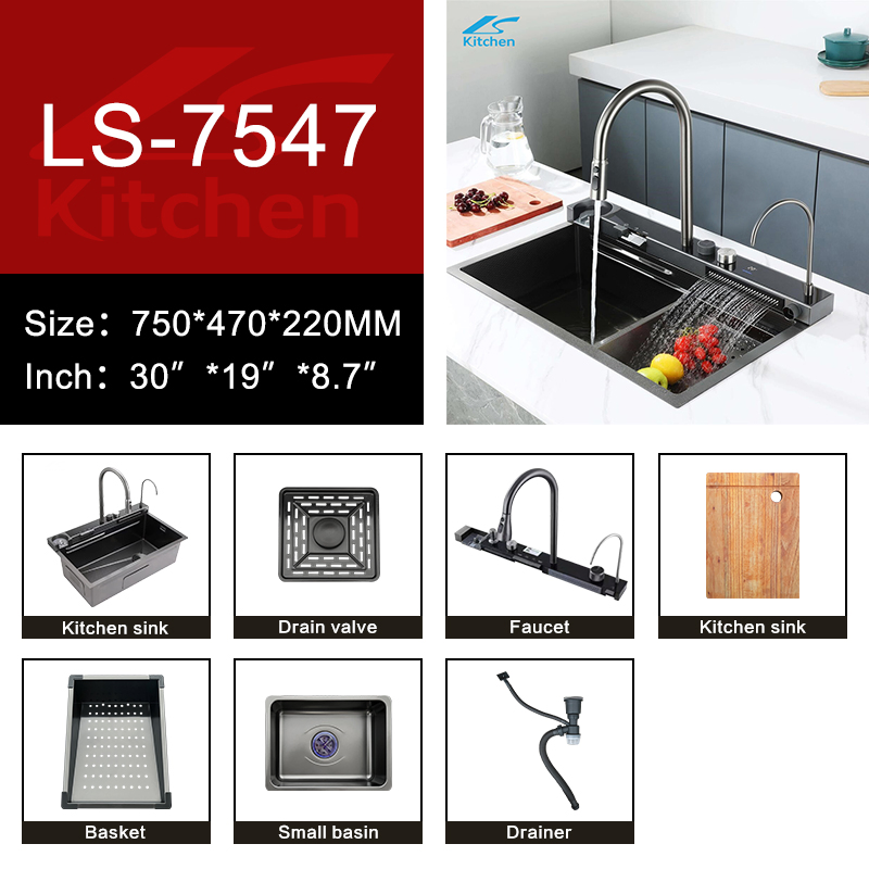 Smart Sink Nano Handmade Stainless Steel Waterfall Style Kitchen Sink Wholesale Dhk