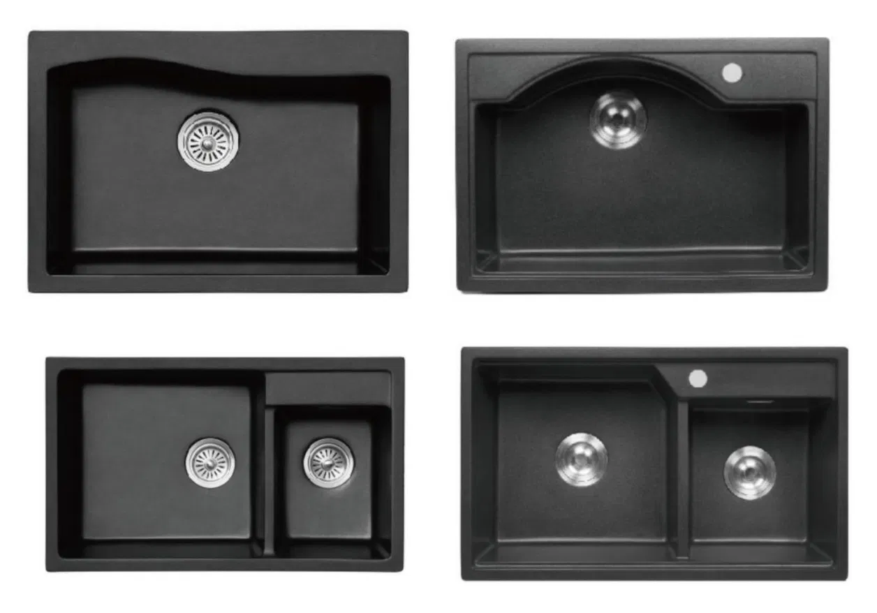 Ortonbath Matte Black Rectangular Topmount Quartz Granite Kitchen Sink