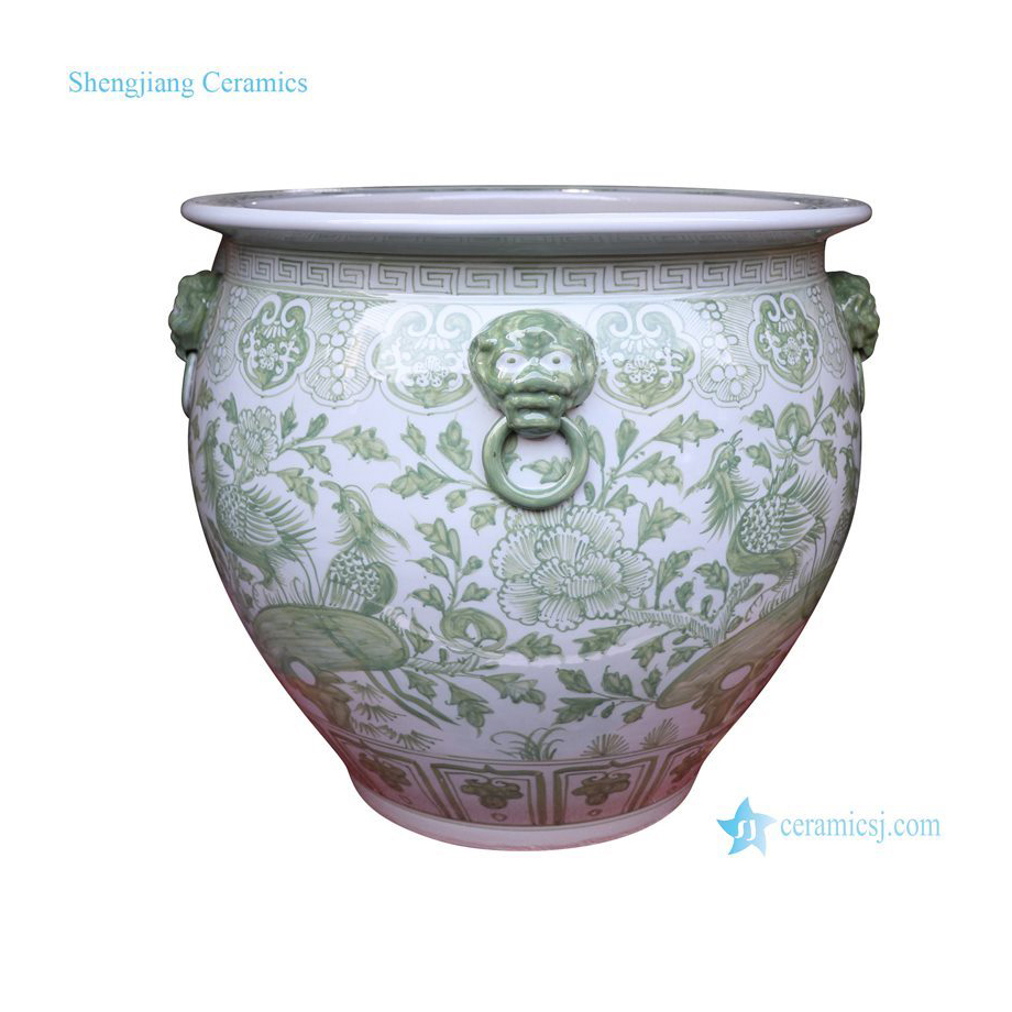 Горшок керамический ручной работы зеленый белый RZSD05-D Jingdezhen