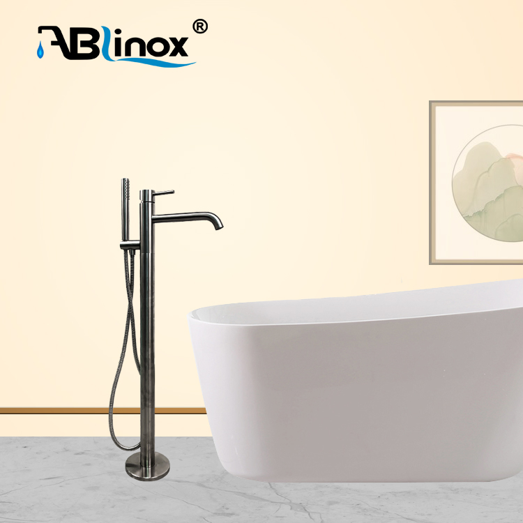 Stainless Steel Floor Mounted Mixer Water Tap Bath Tub Shower Set Faucet