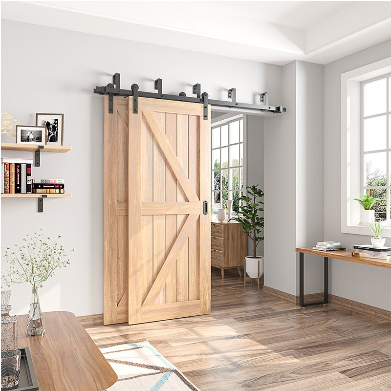 Black Finish Bypass Barn Door Hardware Kit for Sliding Doors