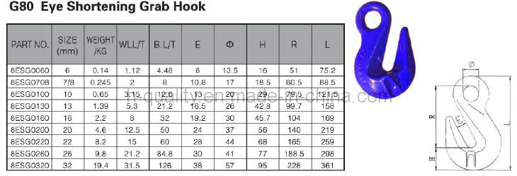 Rigging Hardware Drop Forged Painted G80 Eye Shortening Grab Hook