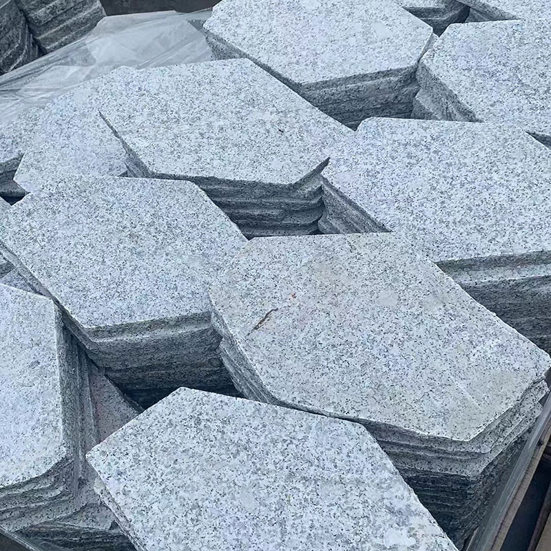 Flamed Surface G655 White Cobble Stone Meshed Pavement Mats Granite Patio Paving Stone