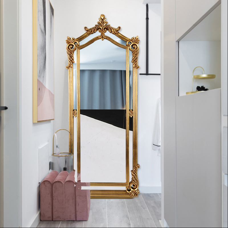 European Carved Full Length Glass Mirror Retro Floor Mirror Dressing Mirror Clothing Store Fitting Mirror