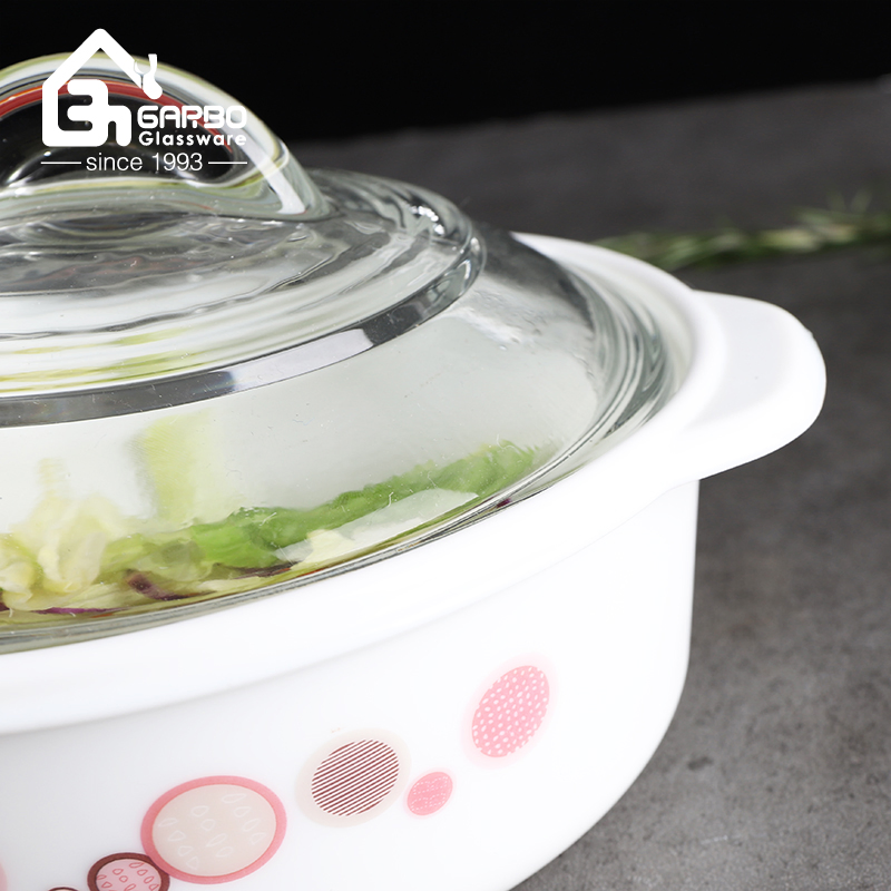 South America Hot 3PCS Opal Glass Casserole Set with Decal and Transparent Glass Lid Home Use Dinner Soup Tureen