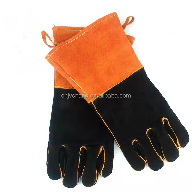 Premium Heat Resistant Cowhide Leather BBQ Gloves with Long Sleeves