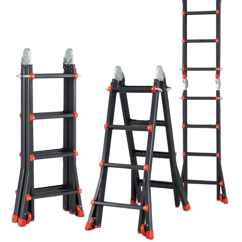 Non-Conductive Telescoping Multi-Position Black Aluminum Folding Ladder for Industrial Use