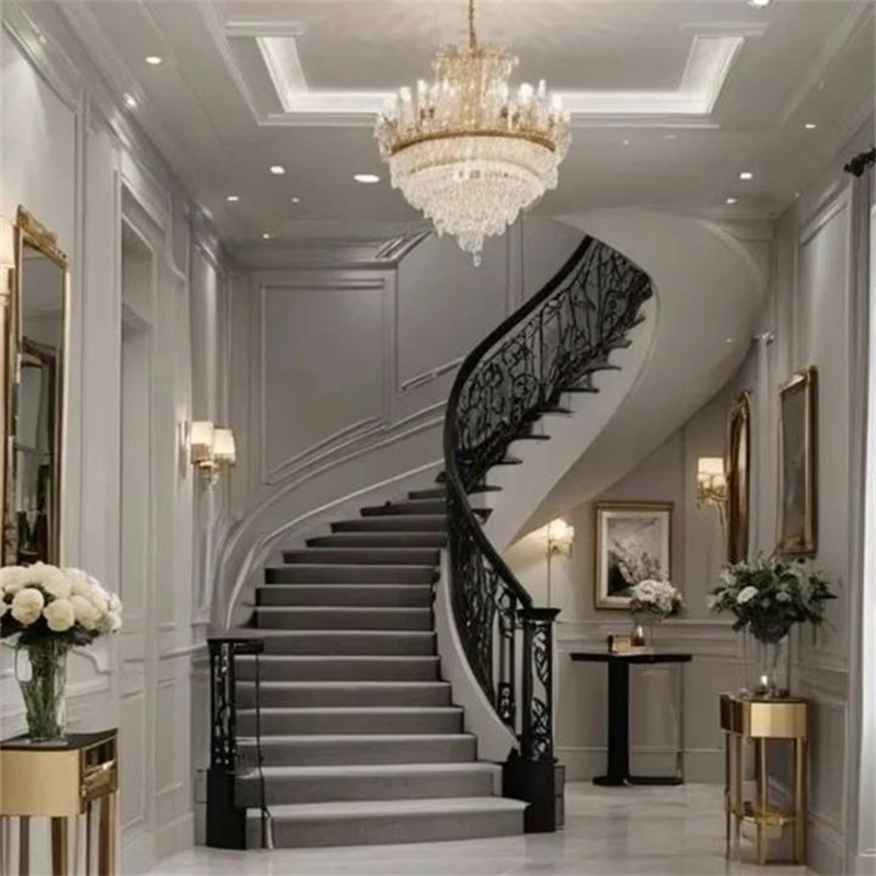 Luxury Wrought Iron Curved Indoor Guard Stair Railing Design Curved Staircase