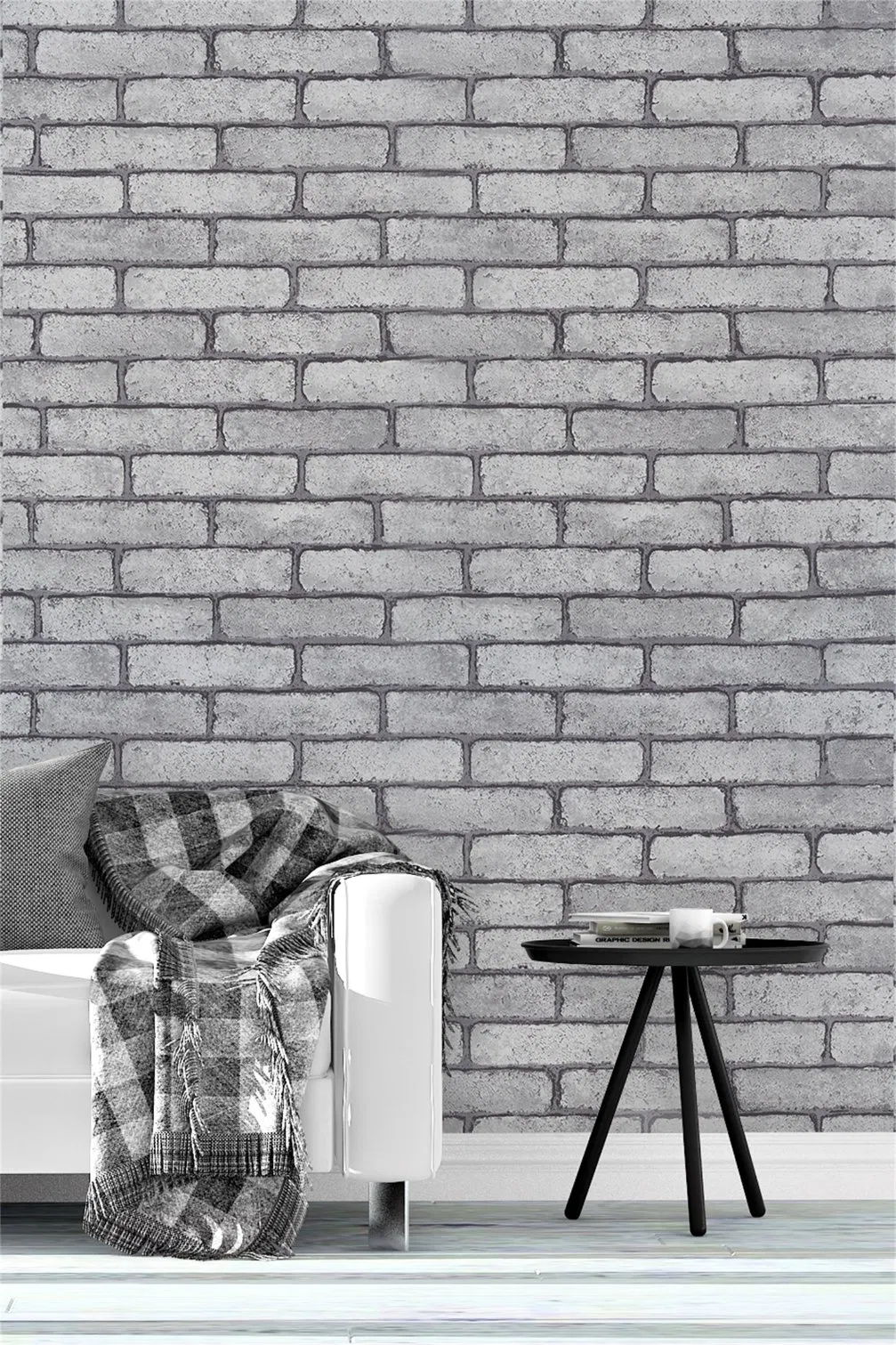 Octki Good Quality Waterproof Grey Brick Modern 3D Vinyl Self Adhesive Office Wallpaper
