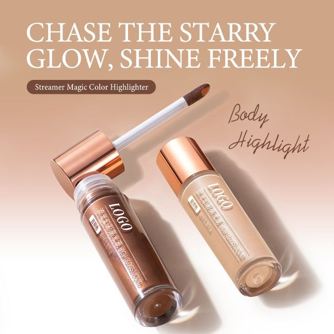 OEM/ODM Patented Vc-IP Antioxidant Natural/Bronze Liquid Highlighter Antioxidant Anti-Fading Long-Lasting Body & Face 2-in-1 Highlight