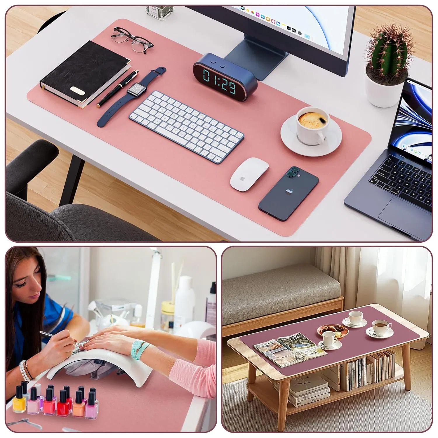 Large Leather Table Mat for Makeup Machine Made 31.5X15.7in Vanity Desk Cover Antimicrobial Non-Slip Countertop Protector Home